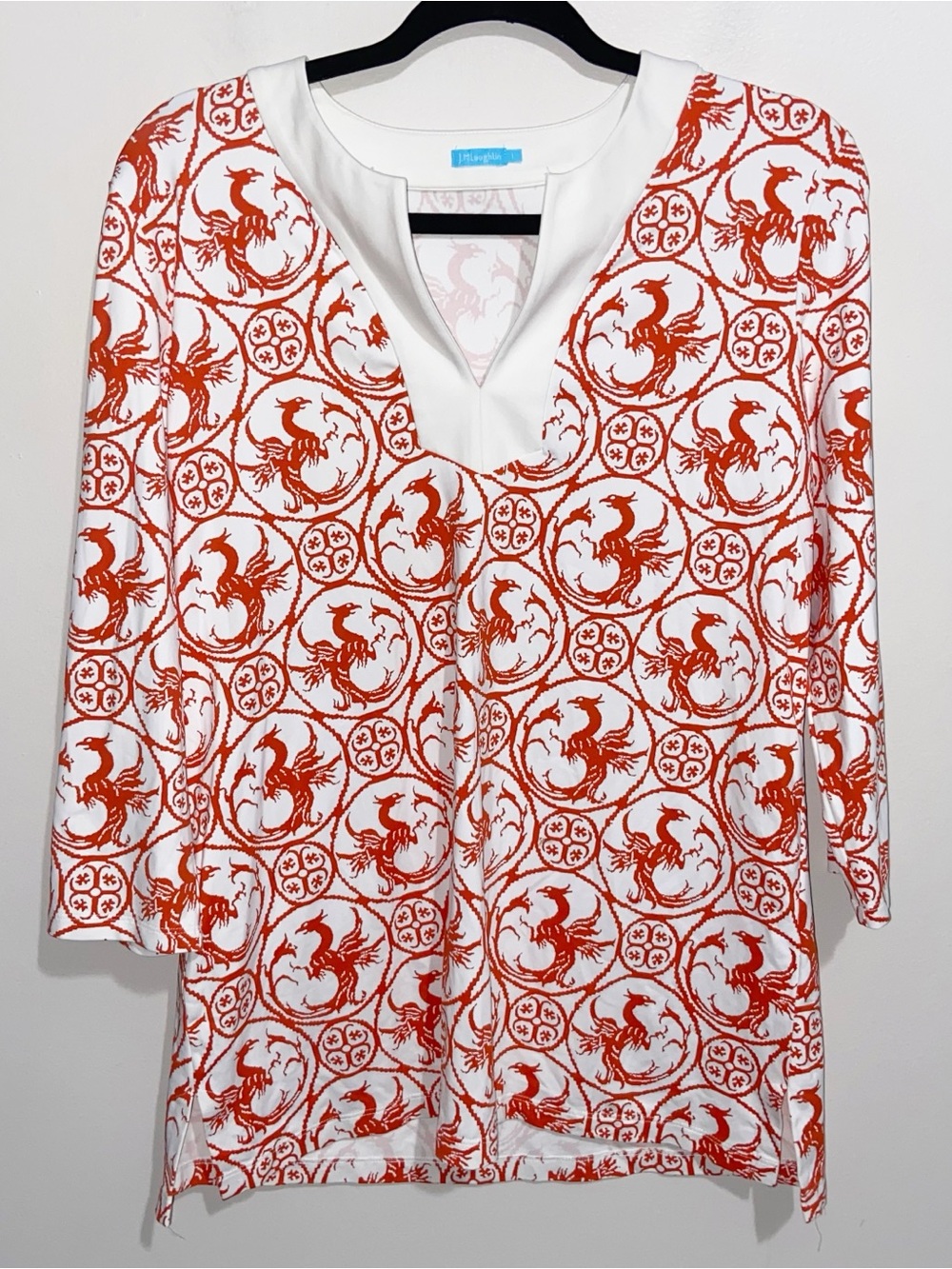 J. McLaughlin Top Womens Large Catalina Cloth Dragon Print Resortwear Preppy